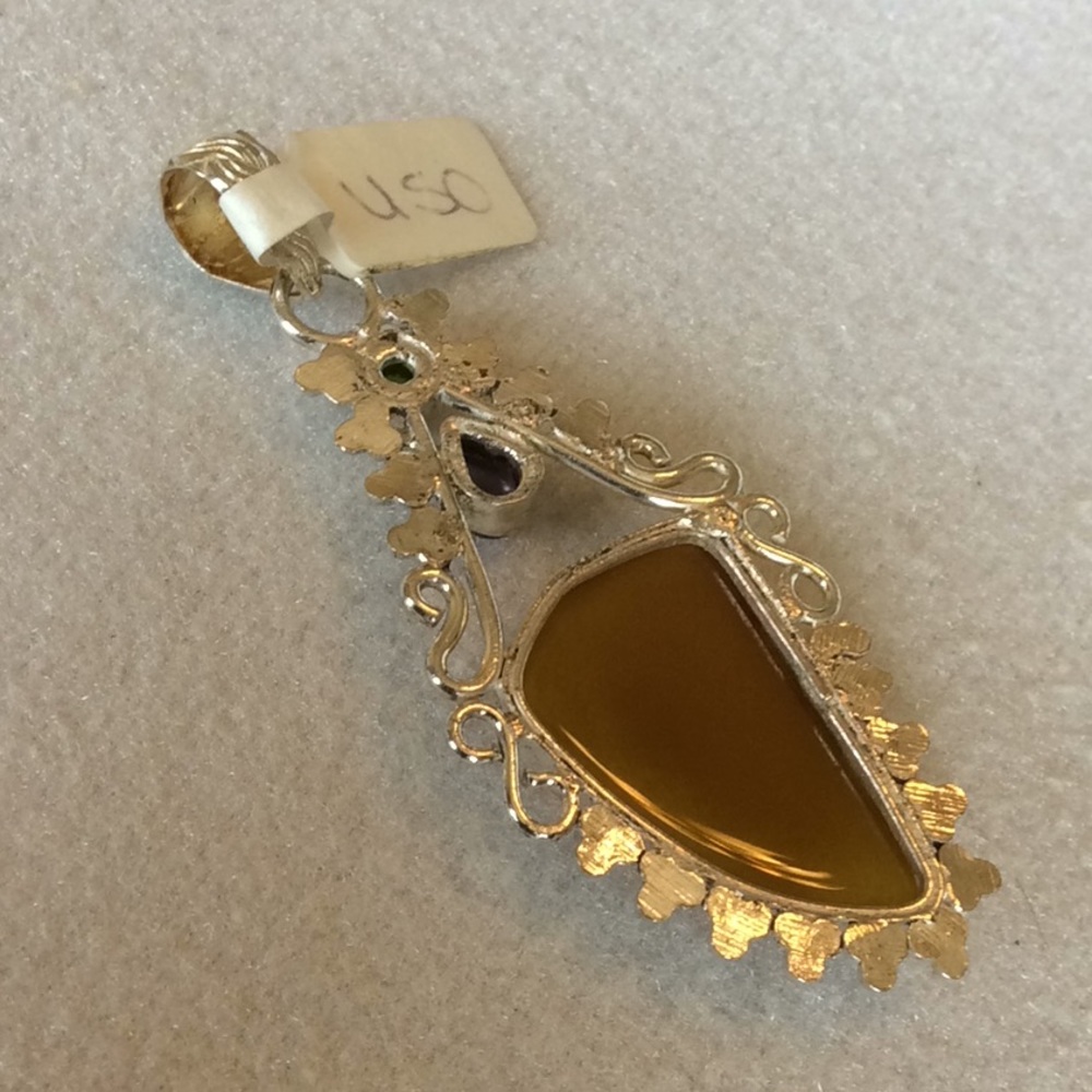 FINAL SALE PRICE Golden Chalcedony Gems & Silver Pendant - Picture 3 of 3
